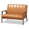 Baxton Studio Nikko Mid-century Modern Tan Faux Leather and Walnut Brown finished Wood Loveseat 175-10975-Zoro - alternate 1